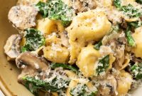 One-Pan Creamy Tortellini with Spinach & Mushrooms