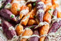 Roasted Carrots with Lemon Tahini and Garlic Sauce