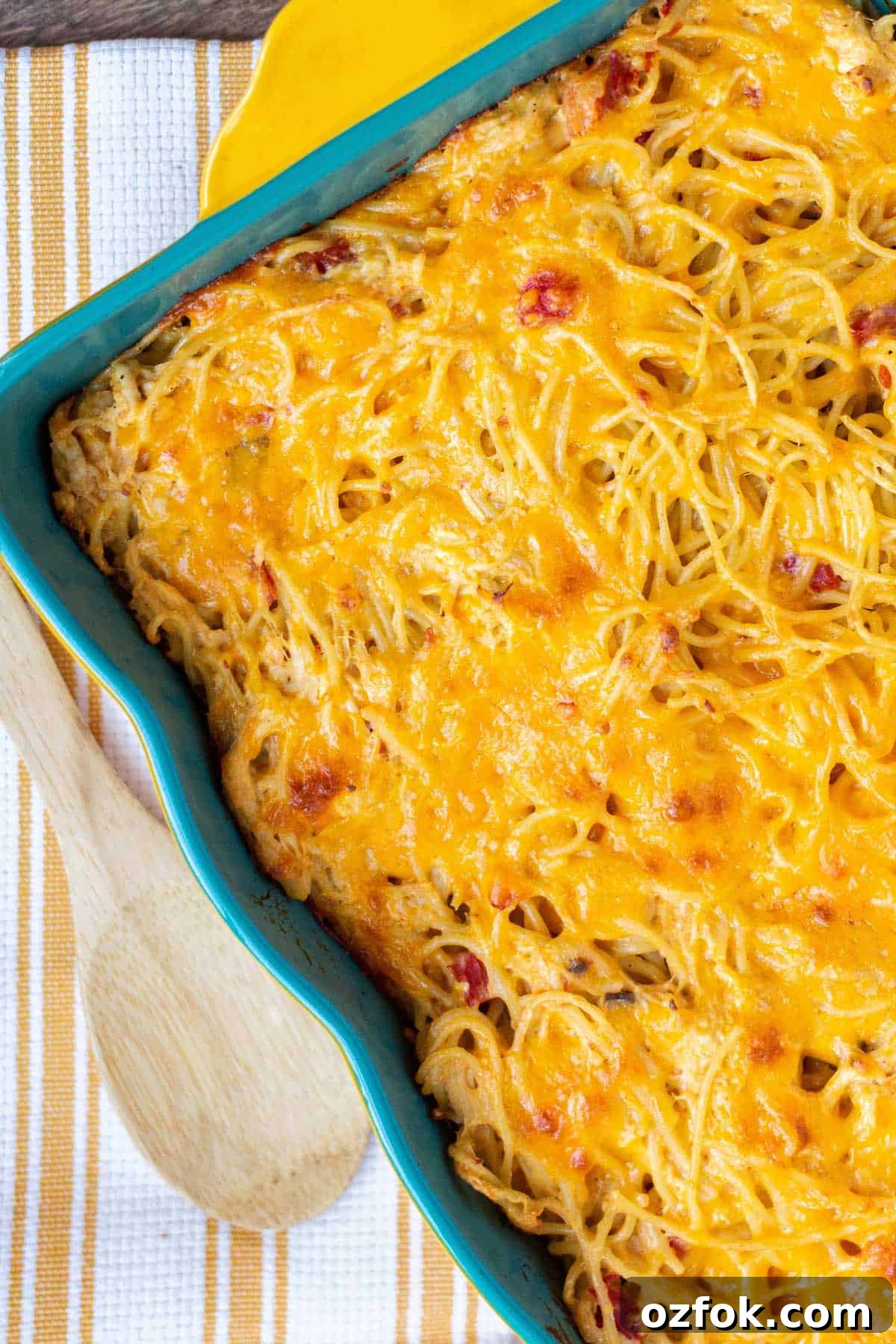 Creamy Rotel Chicken Spaghetti with Velveeta Cheese 8 Baked chicken spaghetti