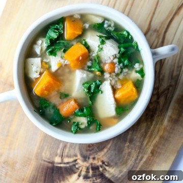 Turkey, Sweet Potato & Kale Buckwheat Soup Recipe 10 A bowl of soup on a table