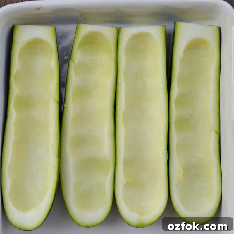 Chicken Alfredo Zucchini Boats Recipe for Low-Carb Dinners 4 Baked Chicken Alfredo Zucchini Boats