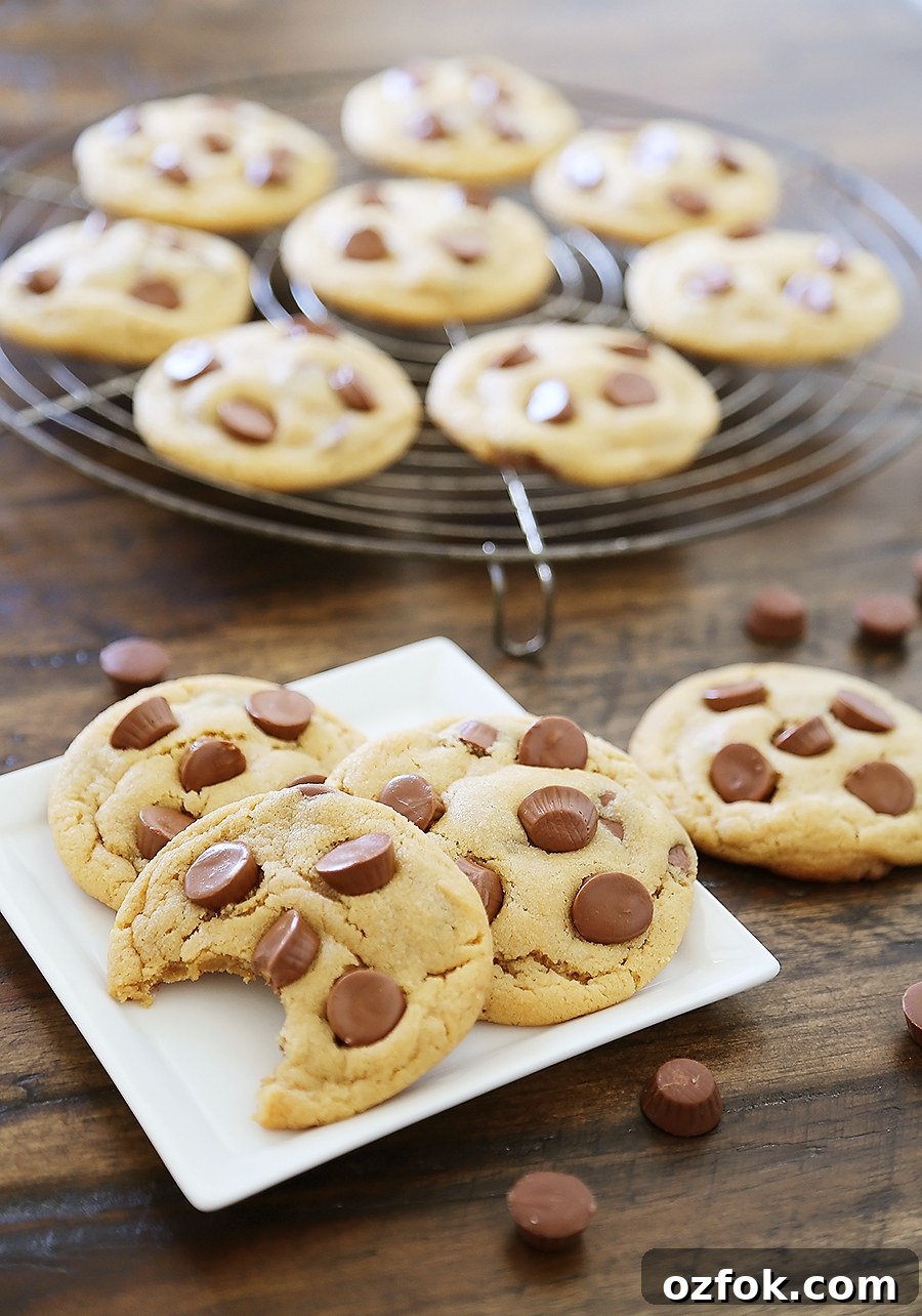 Chewy Peanut Butter Cup Cookies Recipe 2 Soft Peanut Butter Cup Cookies - Perfectly soft and chewy peanut butter cookies, with gooey chocolate peanut butter cups hidden inside! Thecomfortofcooking.com