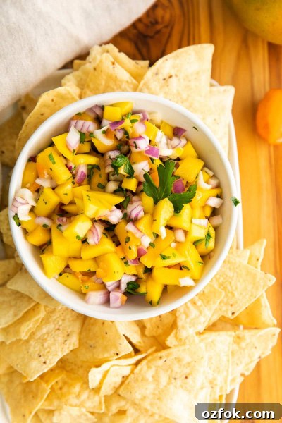 Spicy Mango Habanero Salsa Recipe for Fresh Summer Parties 7 bowl of mango habanero salsa with chips