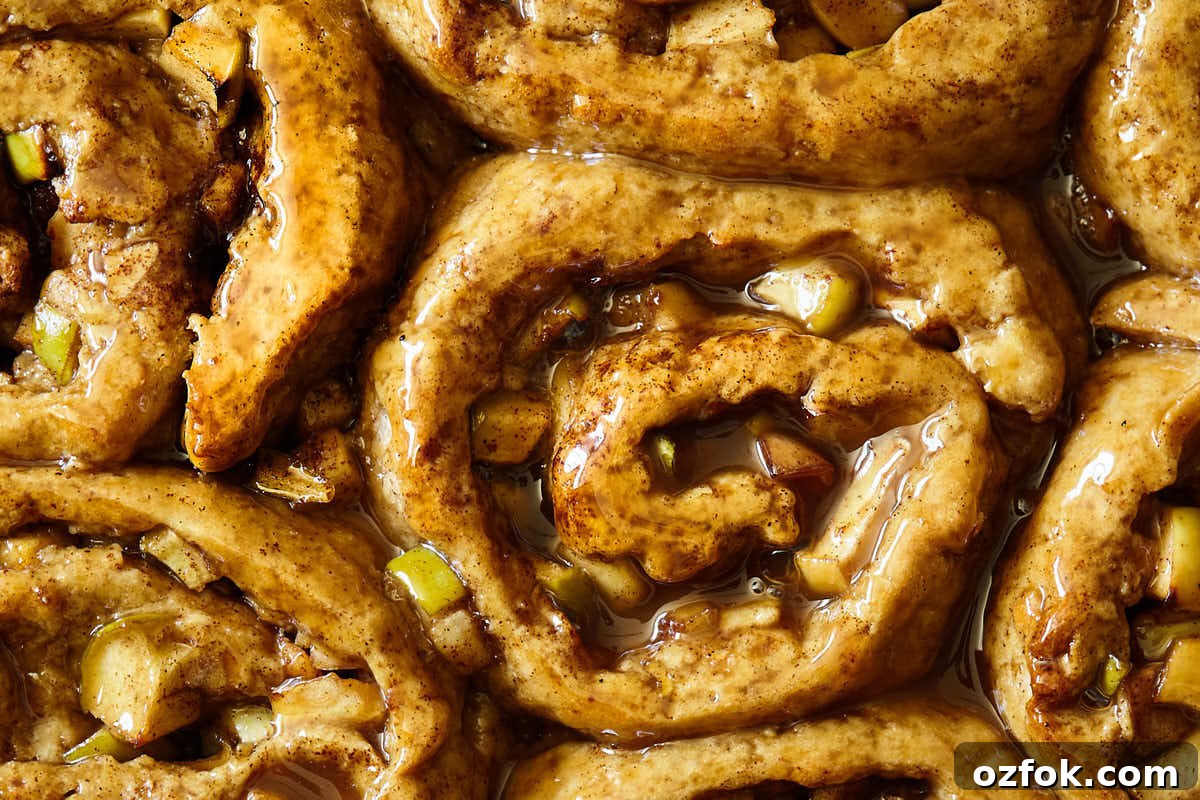 Caramel Apple Cinnamon Sticky Buns Recipe 5 Close up of caramel apple sticky cinnamon bun fresh out of the oven