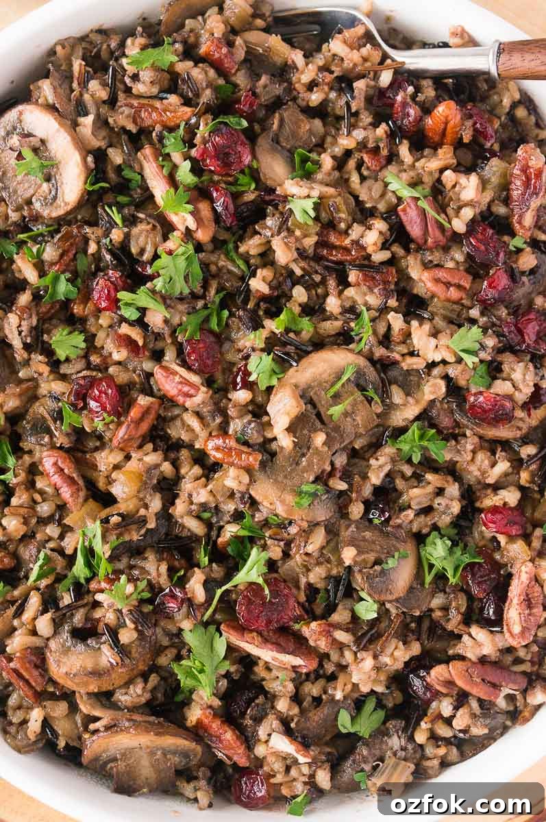 Wild Rice and Mushroom Pilaf Recipe for Flavorful Sides 3 close up shot of wild rice with mushrooms recipe
