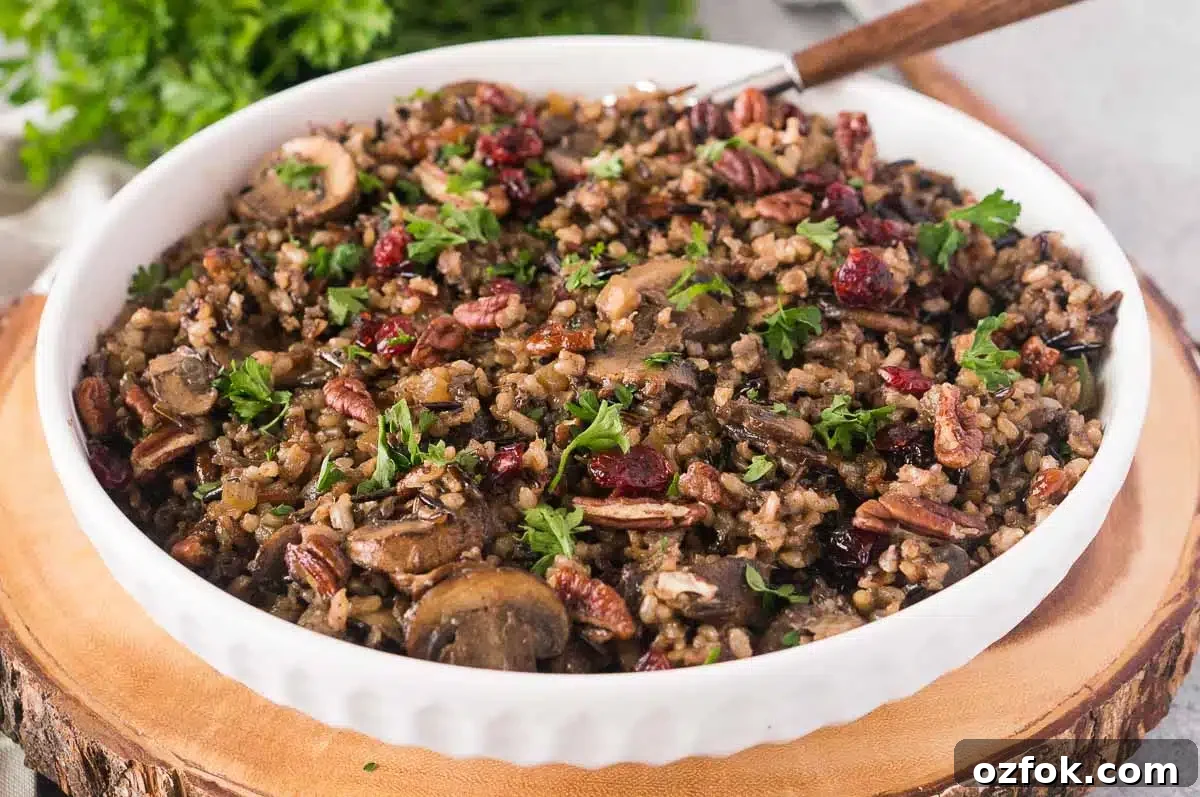 Wild Rice and Mushroom Pilaf Recipe for Flavorful Sides 6 wild rice and mushrooms pilaf in a large bowl