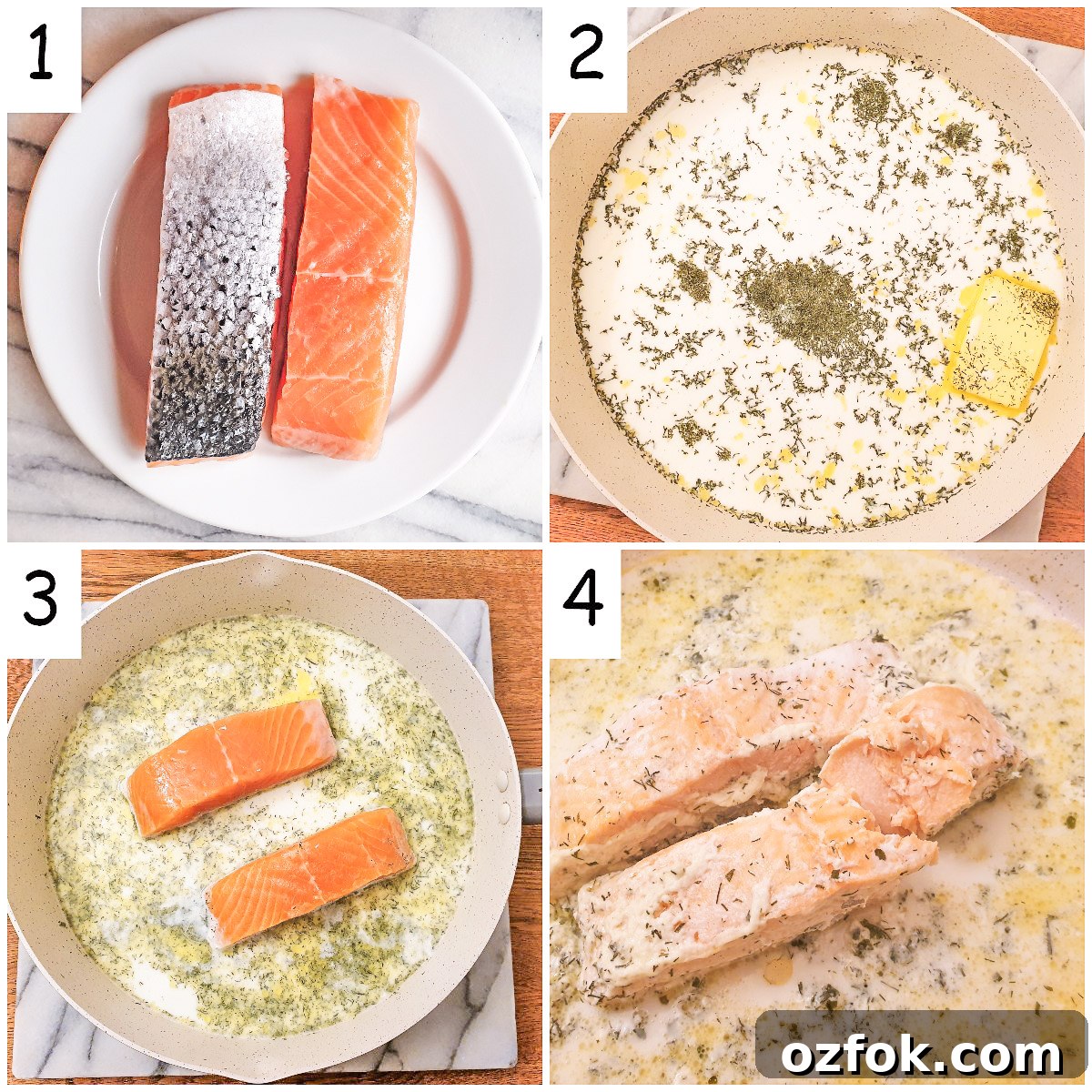 Steps for poaching the salmon.