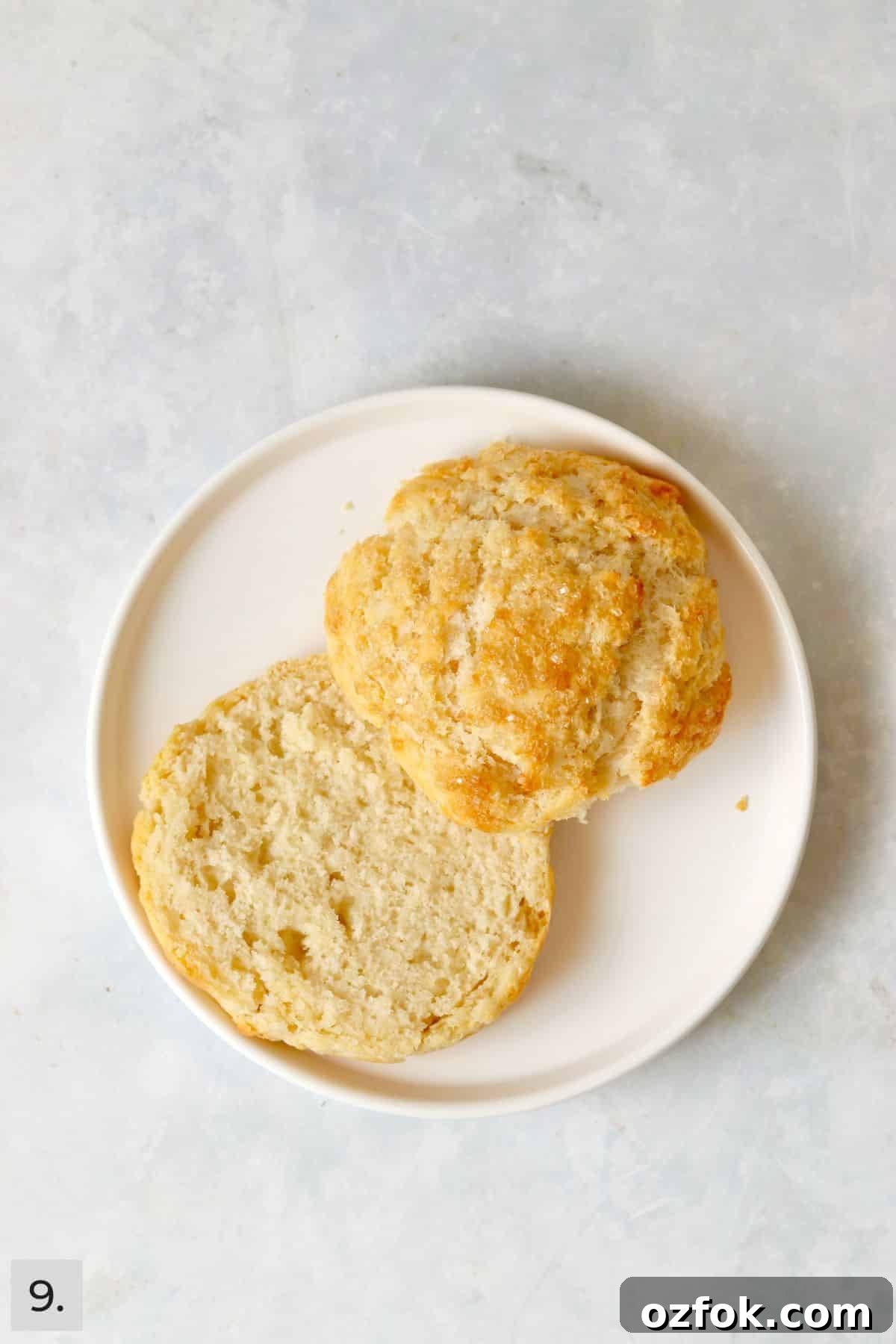 Strawberry Shortcake for Two: Individual Single-Serve Recipe 12 Single serve biscuit cut in half on a small plate.