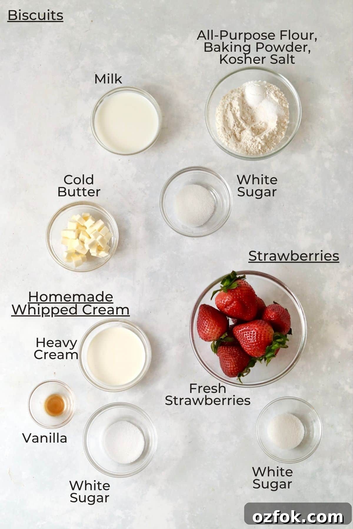 Strawberry Shortcake for Two: Individual Single-Serve Recipe 3 ingredients to make small batch strawberry shortcakes in glass prep bowls.