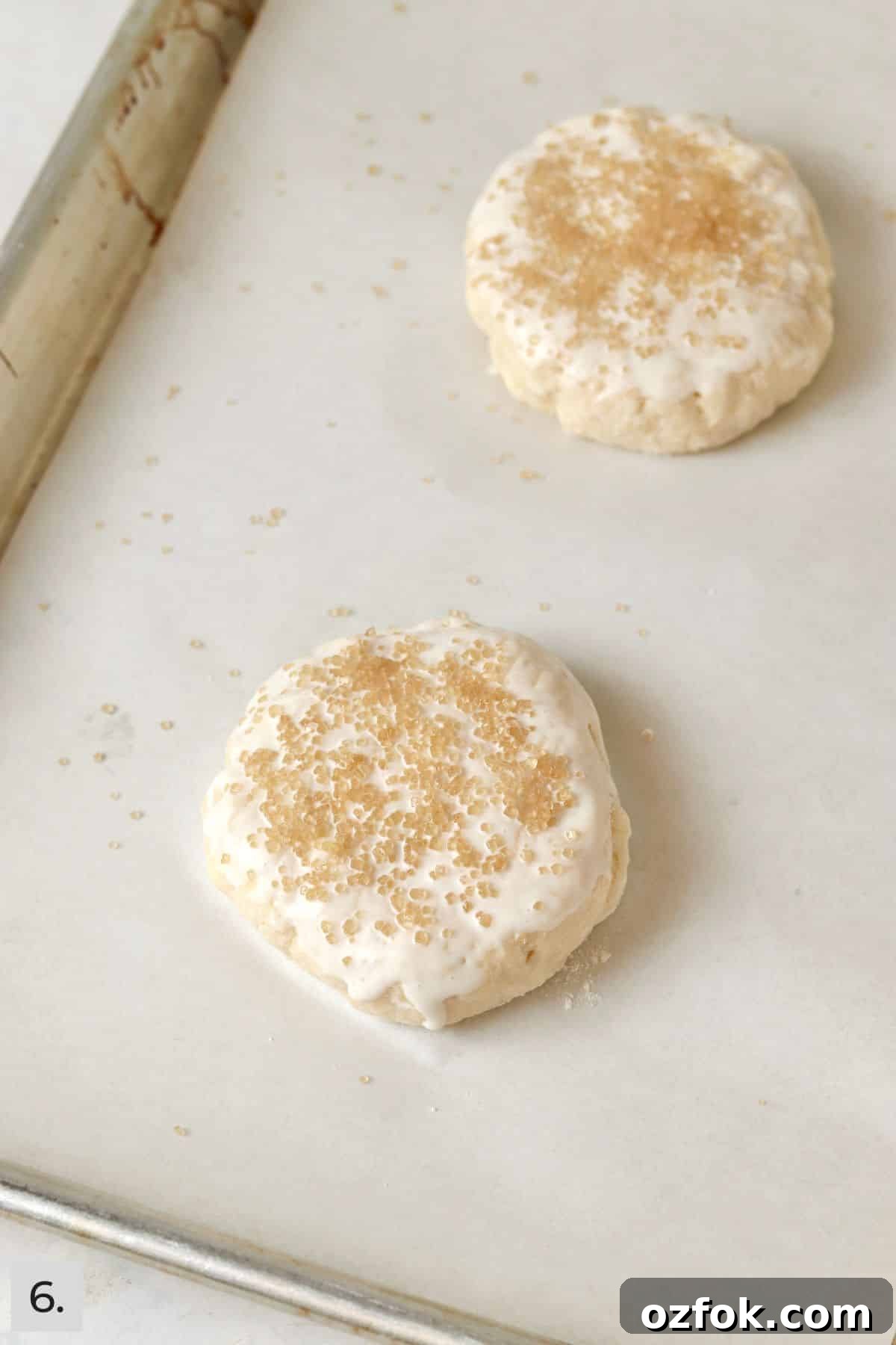 Strawberry Shortcake for Two: Individual Single-Serve Recipe 9 Small batch biscuits brushed in cream with course sugar on top before baking.