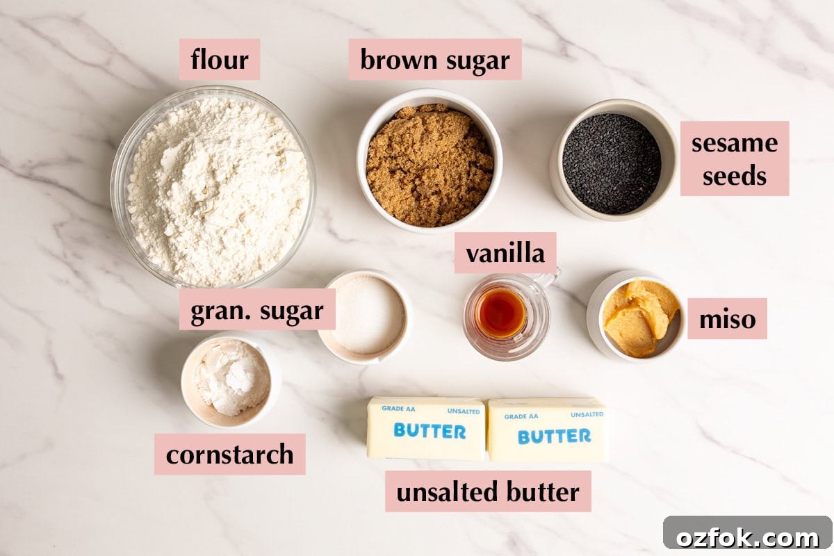 Miso Brown Sugar Shortbread Cookies Recipe for Rich, Buttery Cookies 3 Ingredients for miso shortbread with brown sugar.
