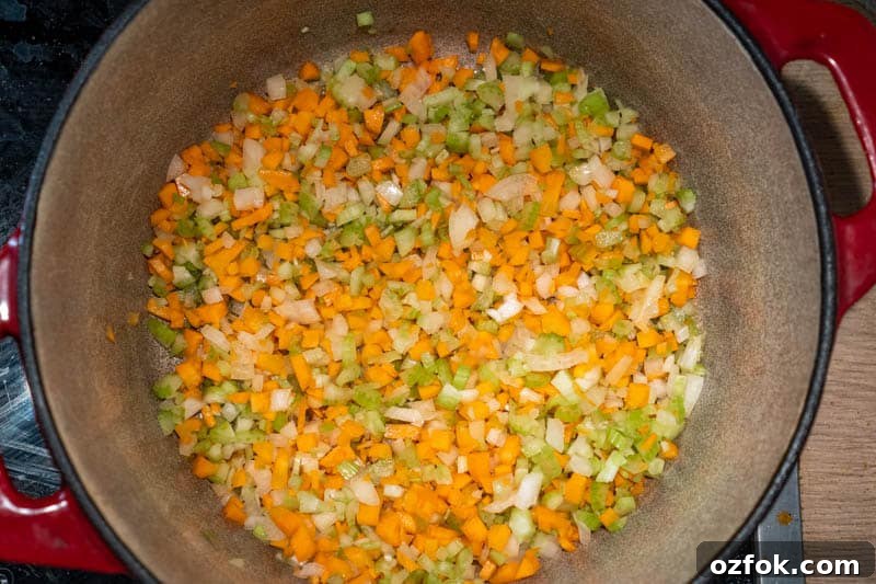 Moroccan Spiced Vegetarian Harira Soup Recipe for Cozy Meals 4 Adding the mirepoix