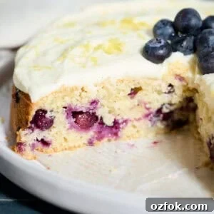 Blueberries in a slice of Sourdough Lemon Blueberry Cake.