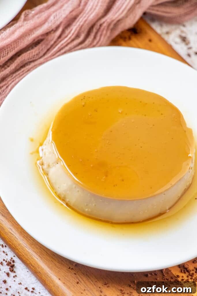 Creamy Coffee Flan Recipe with Caramel Sauce 2 Coffee Flan on white serving plates