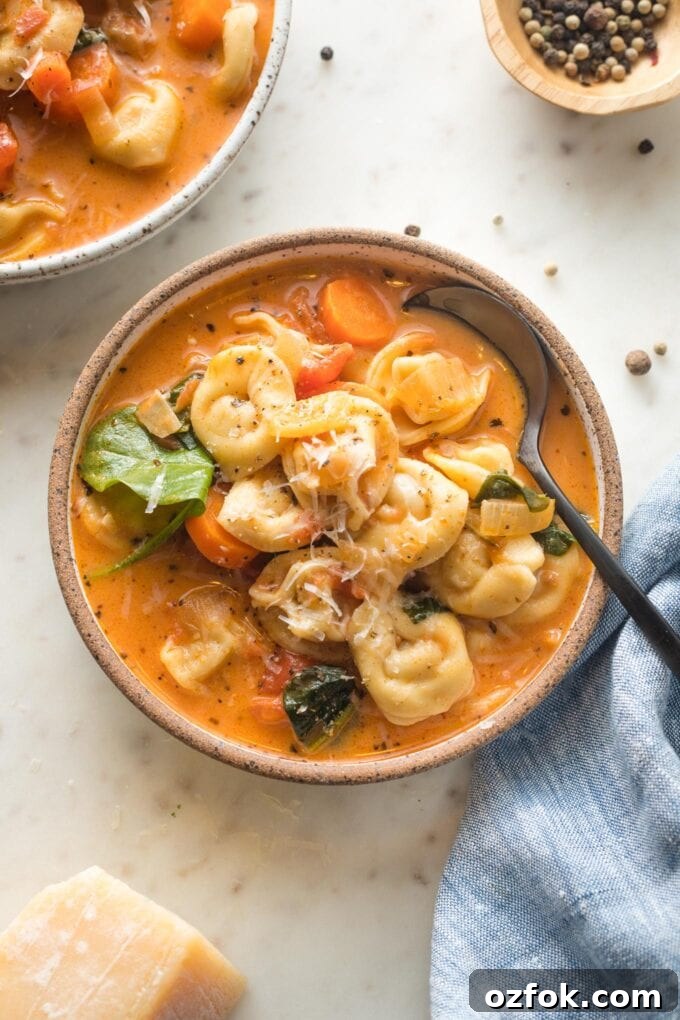 Bowl of soup surrounded by extra pepper and Parmesan.