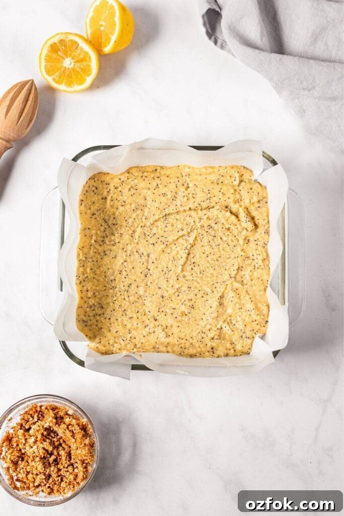 Lemon Poppy Seed Crumb Cake Recipe — Moist Zesty Dessert 4 healthy lemon poppy seed cake batter in pan