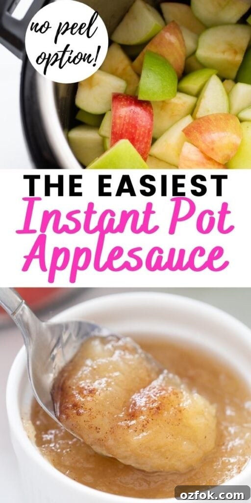 Instant Pot Applesauce Recipe — No-Peel Option Included 8 A pinterest image with text overlay - Instant Pot Applesauce