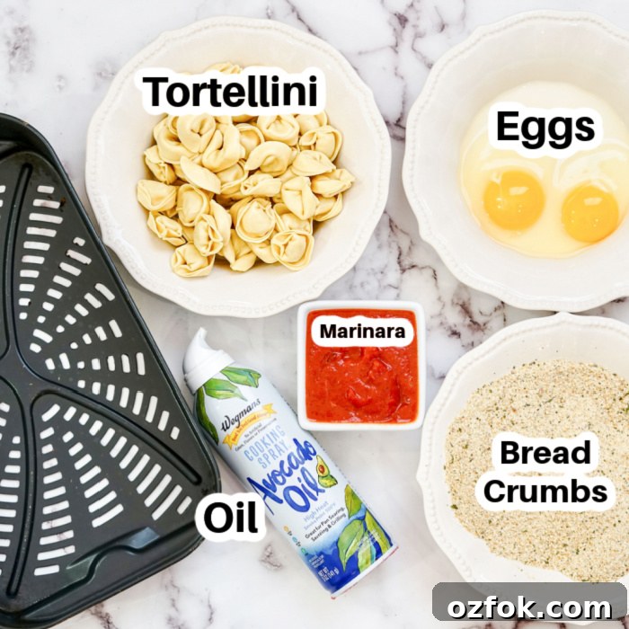 ingredients for fried tortellini in air fryer on counter