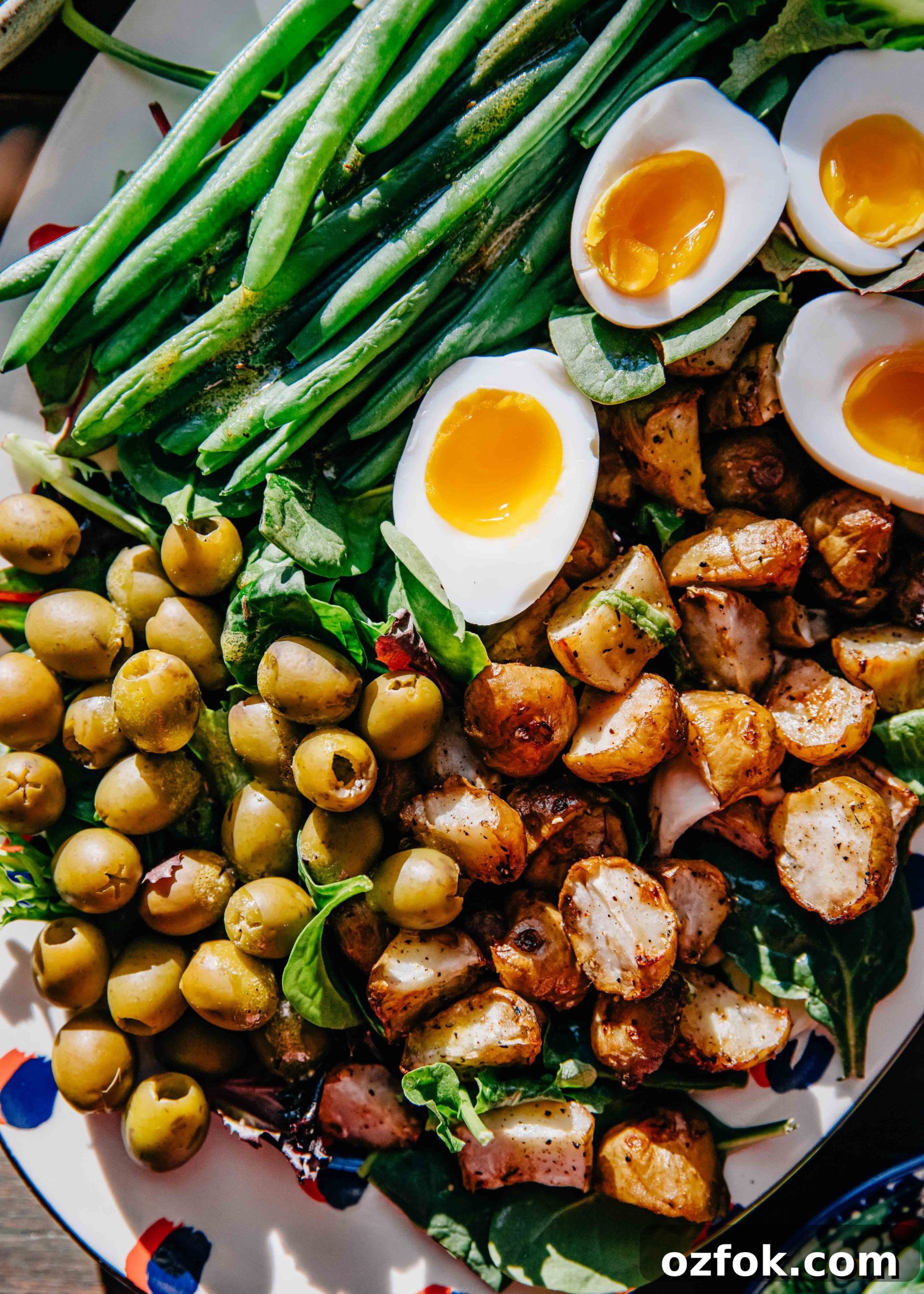Winter Niçoise Salad with Roasted Sunchokes and Warm Potatoes 3 Winter Niçoise Salad w/ Sunchokes | Well and Full | Jerusalem Artichokes | #vegetarian #recipe