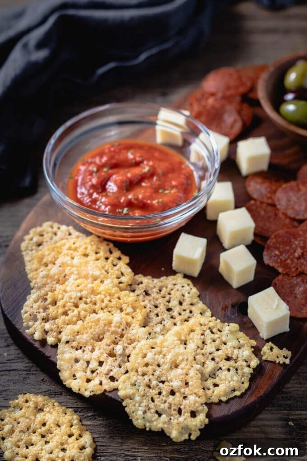Keto Parmesan Crisps: Crispy Low-Carb Cheese Chips 2 Lacey parmesan crisps, the ultimate keto cheese chips.