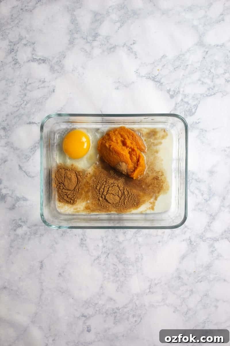 Pumpkin Spice French Toast Recipe for Fall Brunch 3 Pumpkin French Toast Recipe Ingredients in Glass Dish