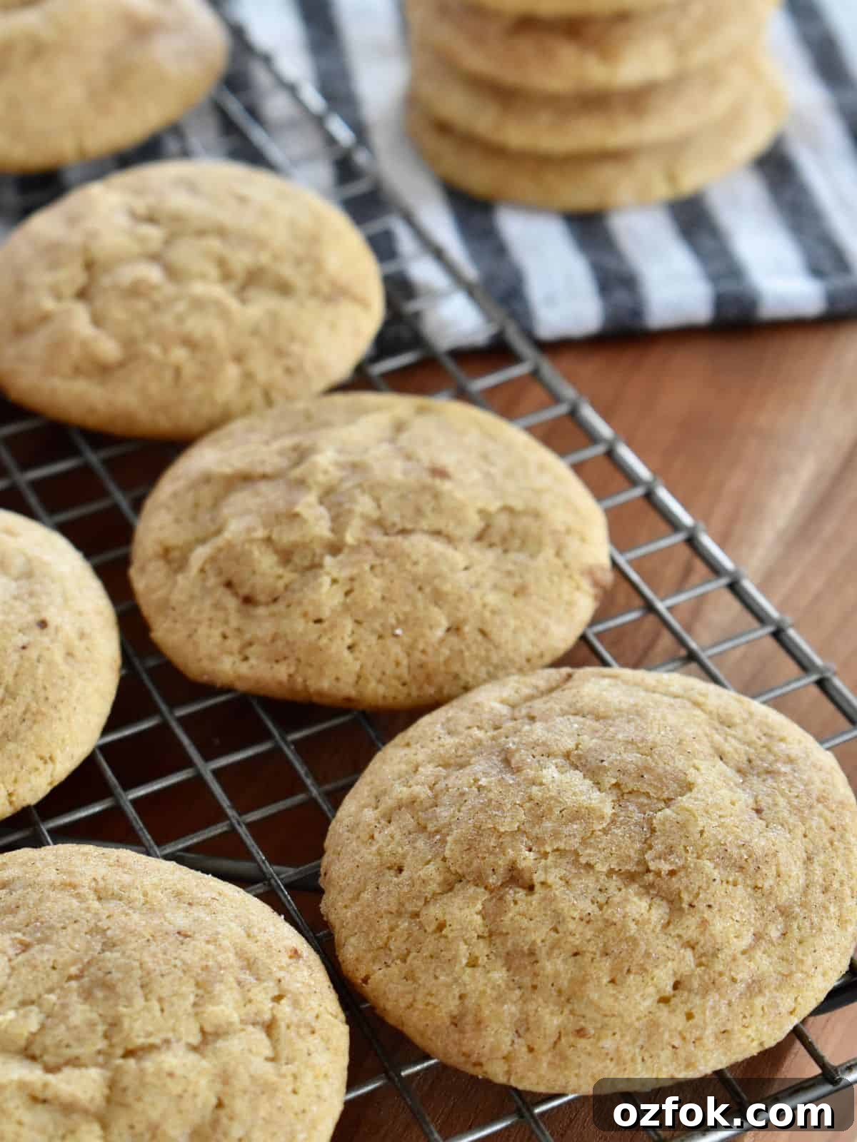 Pumpkin Snickerdoodle Cookies on a wire rack. 