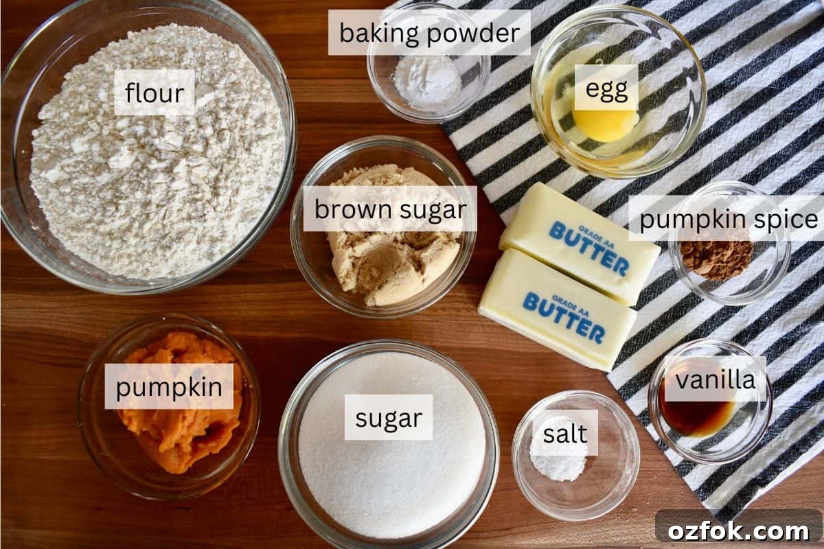 Ingredients for recipe including butter, sugar, brown sugar, eggs, and flour. 
