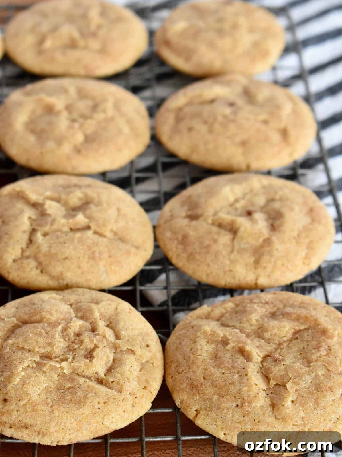 Pumpkin Snickerdoodle Cookies on a wire baking rack. 