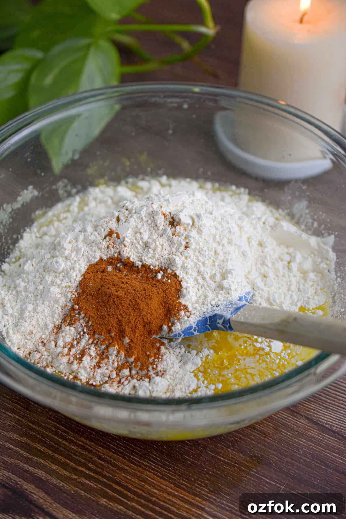 Moist Zucchini Bread Made with Self-Rising Flour 5 The dry ingredients are added to the large mixing bowl.