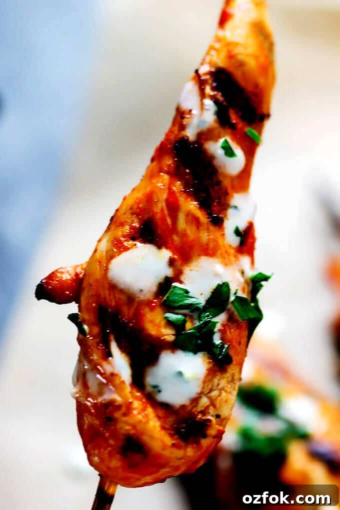 Honey Harissa Chicken Skewers with Garlic-Mint Sauce 3 Honey Harissa Chicken Skewers closeup