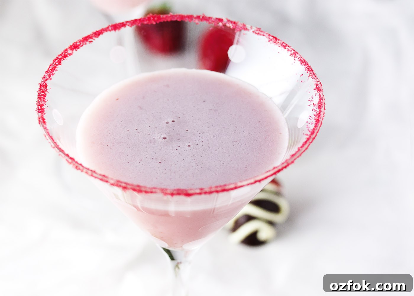 Chocolate-Dipped Strawberry Martini Recipe & Serving Tips 5 Chocolate Covered Strawberry Martini - Intense strawberry flavor is balanced with chocolate and a bit of cream which combine to make an amazing chocolate strawberry martini that is perfect for a romantic night in or a girl's night get-together.