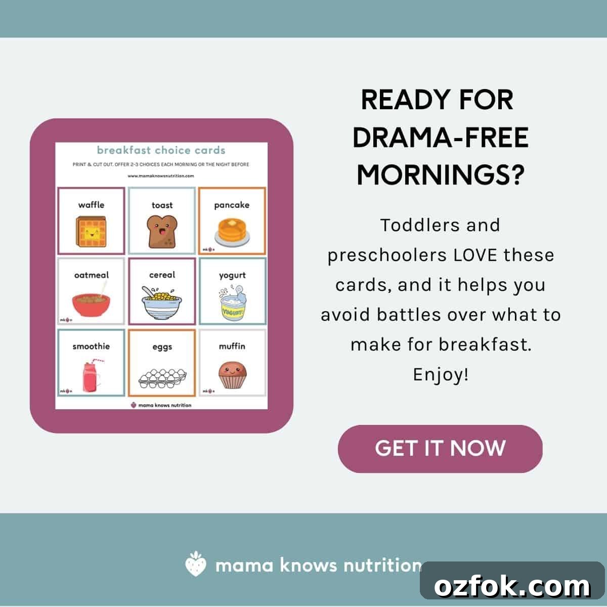 Printable breakfast cards