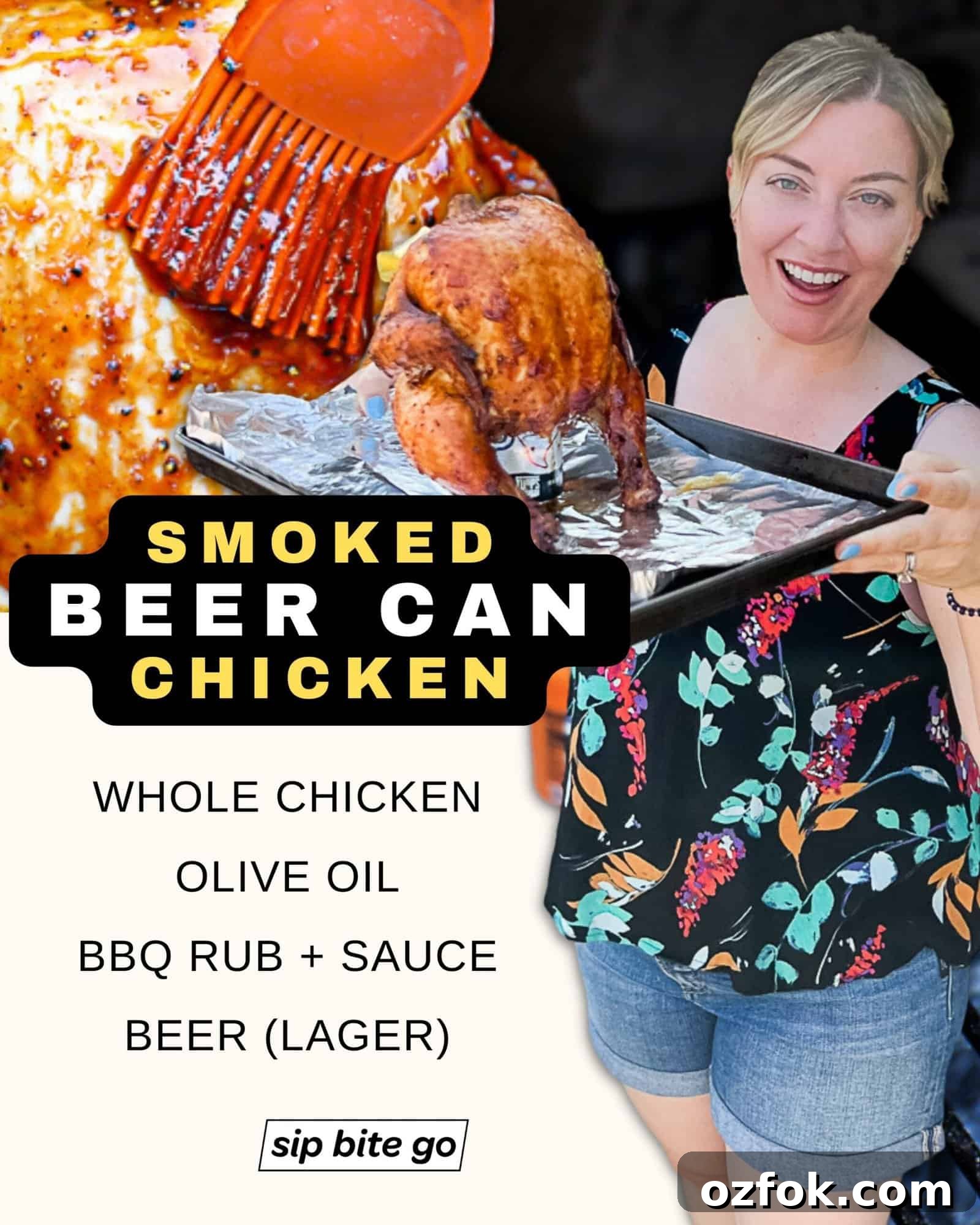 Pellet Smoker Beer-Can Chicken Recipe for Juicy, Crispy Skin 4 Infographic with recipe ingredient list for smoking beer can chicken on Traeger Pellet Grills