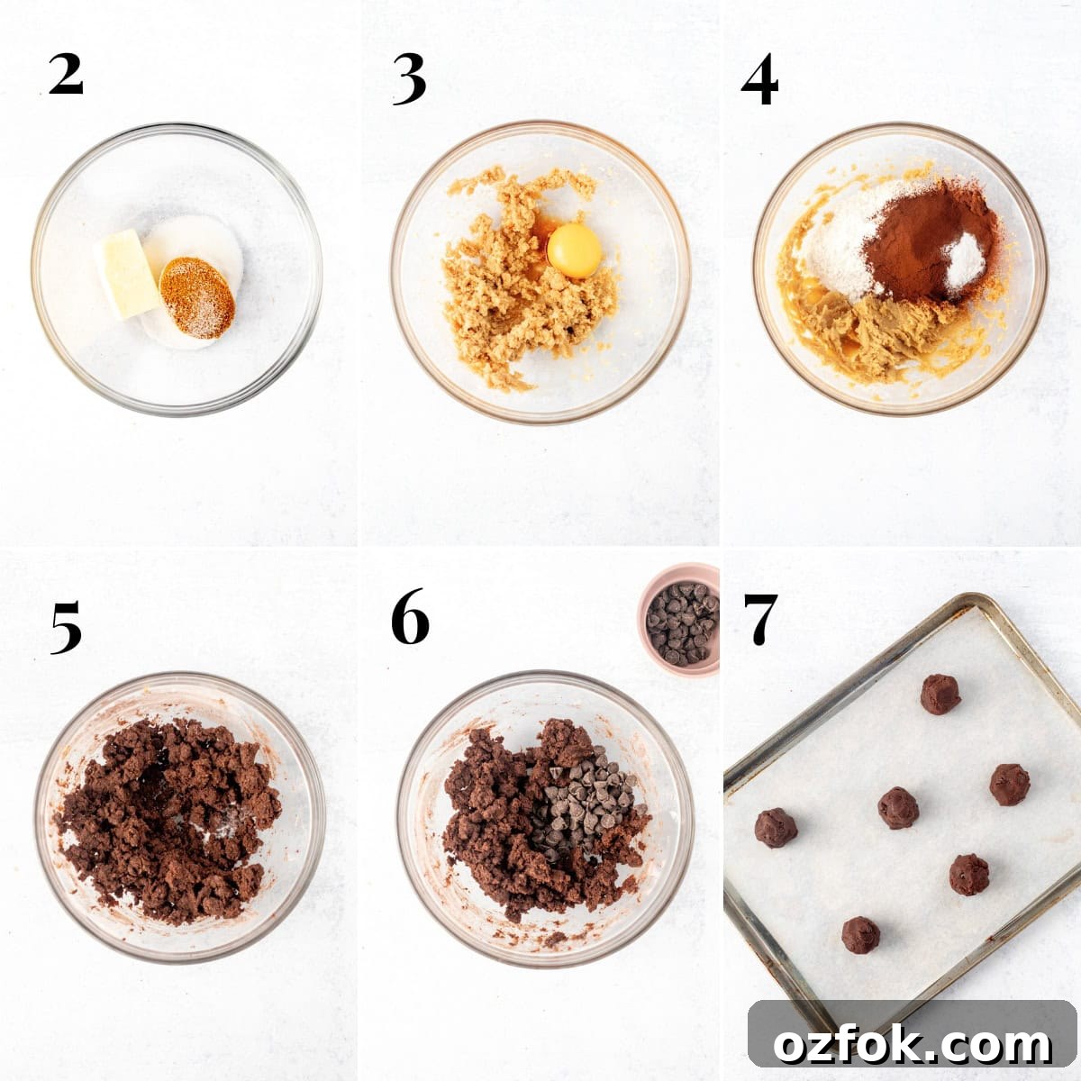 Double Chocolate Cookies Recipe for Two: Small Batch Treats 5 Collage showing step by step photos of how to make small batch chocolate cookies