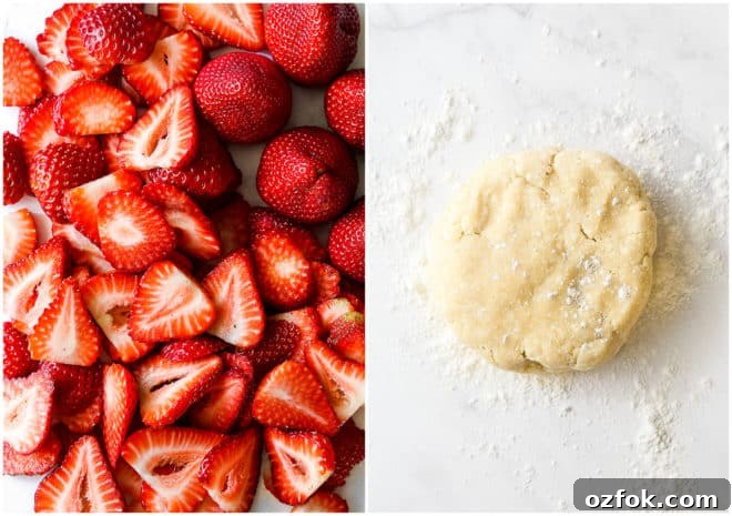Skillet Strawberry Pie: Sweet, Quick Pan-Baked Dessert 4 sliced strawberries and a disk of pie dough
