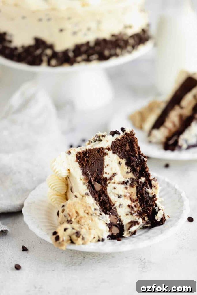 Cookie Dough Fudge Brownie Cake Recipe for Decadent Desserts 2 slice of cookie dough cake on a plate