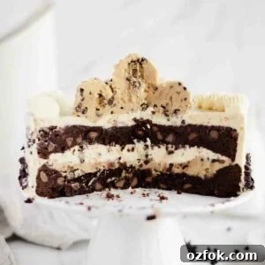 Cookie Dough Fudge Brownie Cake Recipe for Decadent Desserts 15 a look inside the cake with brownie layers and cookie dough on top