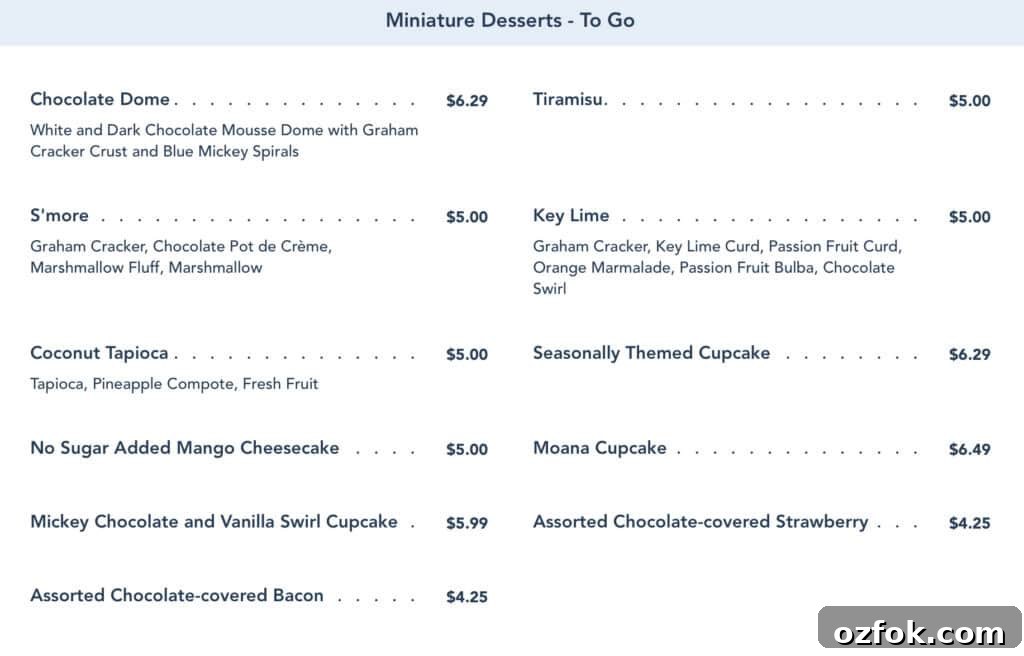 miniature dessert menu from Kona Island.