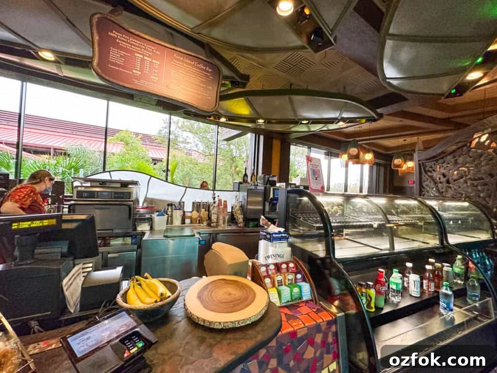closeup of the coffee bar at Kona Island.