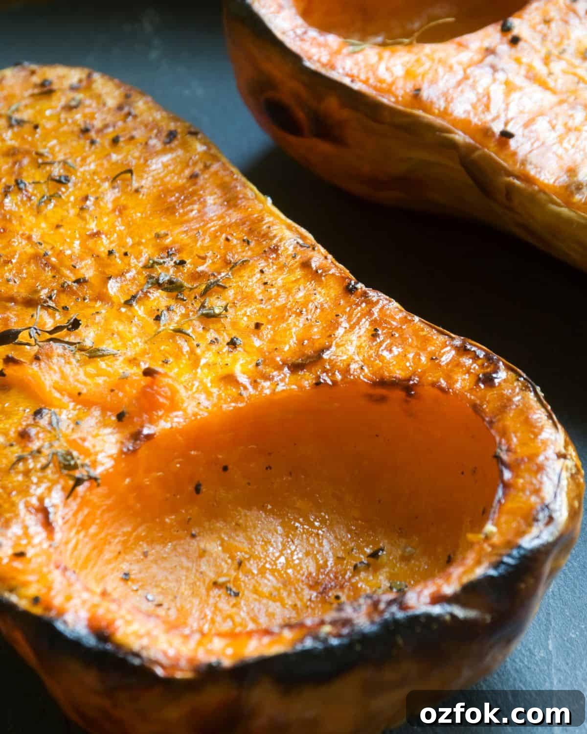 Roasted Butternut Squash in the Oven: Simple Step-by-Step Guide 5 Up close image of baked butternut squash.