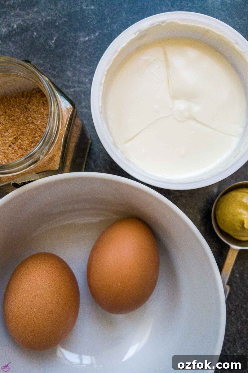Creamy Classic Egg Salad Recipe for Sandwiches and Lunch 3 Four ingredients for an easy egg salad spread.