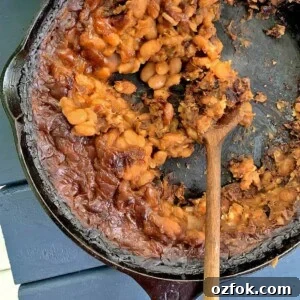 A skillet of baked beans
