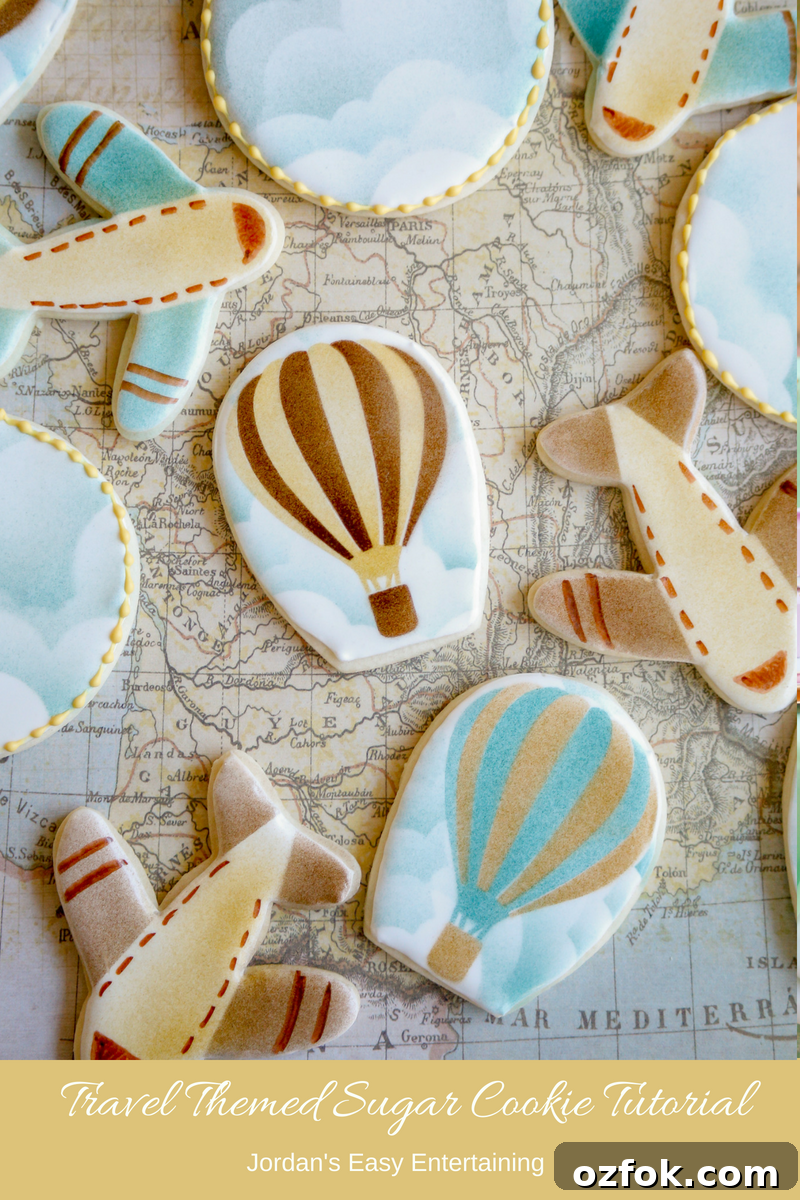 Travel-Inspired Sugar Cookies: Step-by-Step Decorating Tutorial 2 See how to make these hot air balloon, airplane, and cloud sugar cookies. Quick, easy, and perfect for a vintage travel themed baby shower.