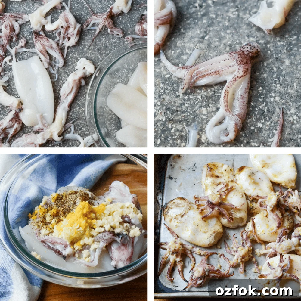 Calamari, Avocado & Grapefruit Bruschetta Recipe 2 How to trim calamari.