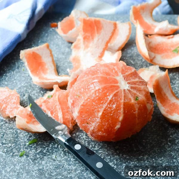 Calamari, Avocado & Grapefruit Bruschetta Recipe 3 Pink grapefruit with the skin removed.