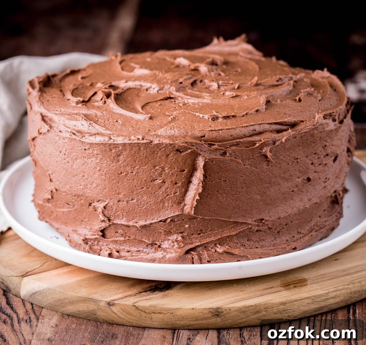 Decadent Chocolate Fudge Buttercream Recipe for Perfect Cakes 2 Chocolate Buttercream covering a chocolate layer cake.