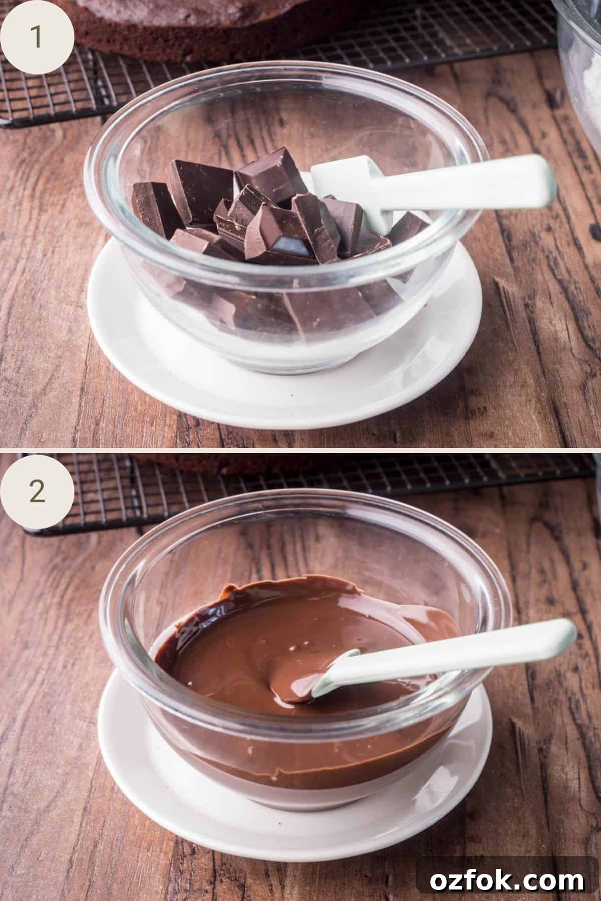 Decadent Chocolate Fudge Buttercream Recipe for Perfect Cakes 5 Chopped chocolate in a bowl, then melted in a bowl.