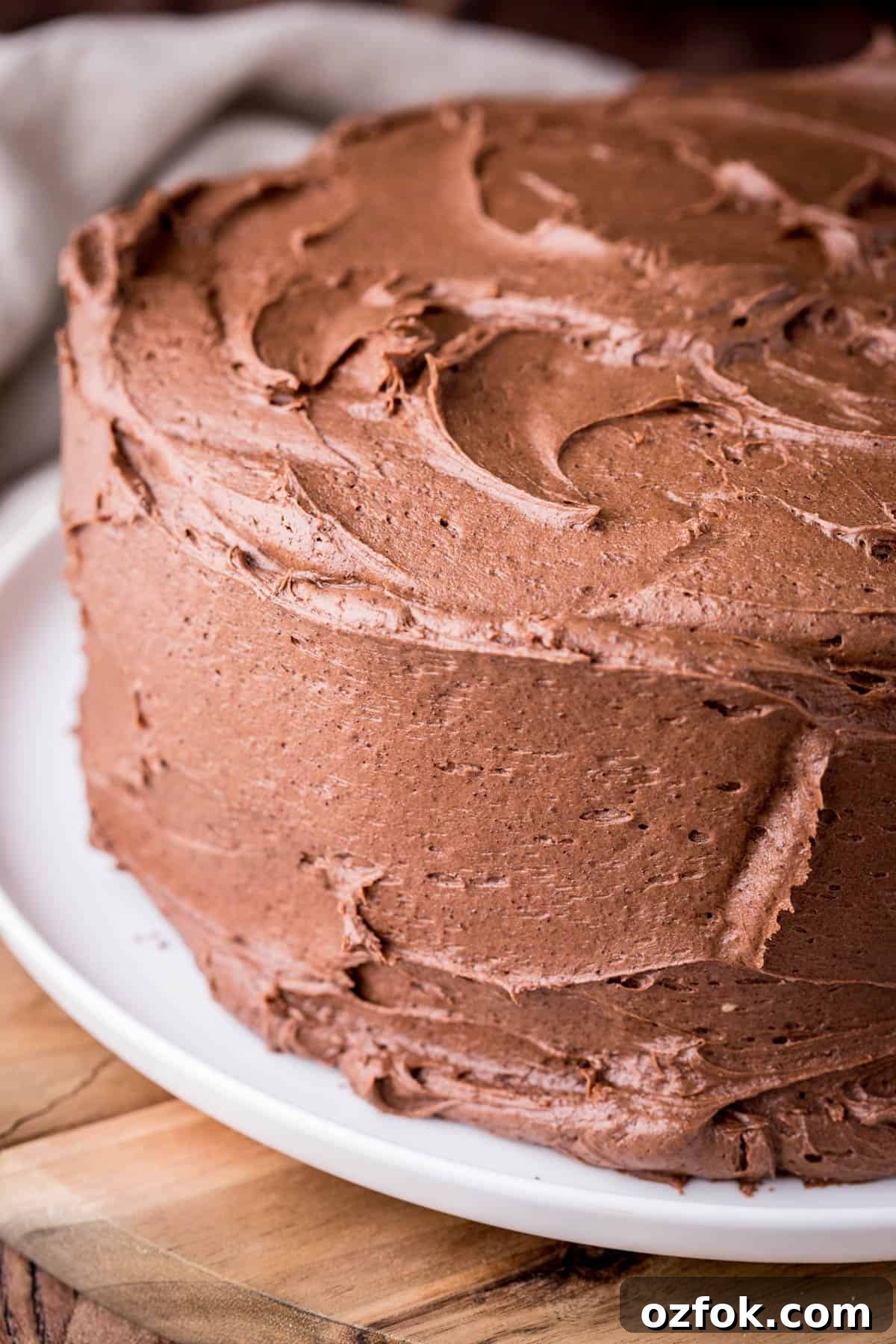 Decadent Chocolate Fudge Buttercream Recipe for Perfect Cakes 8 Chocolate Buttercream covering a chocolate layer cake.