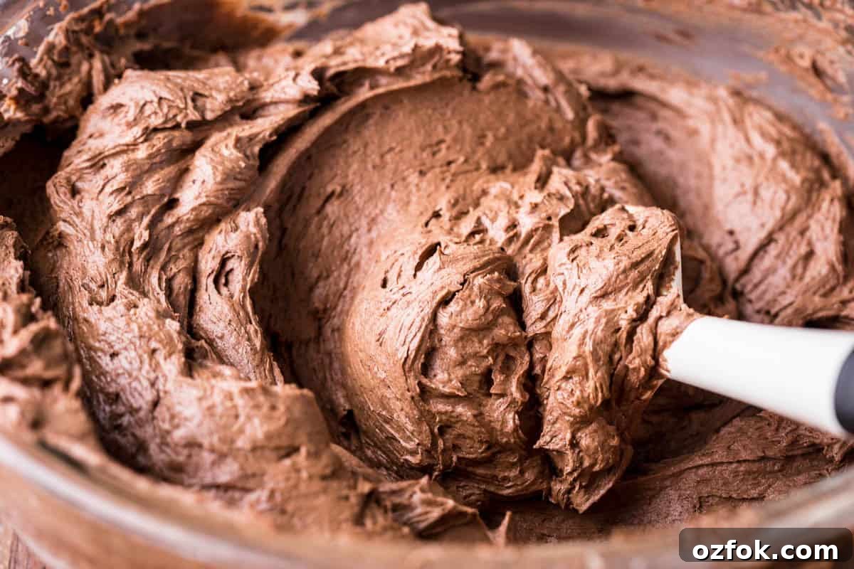 Decadent Chocolate Fudge Buttercream Recipe for Perfect Cakes 9 Chocolate Buttercream covering a chocolate layer cake.