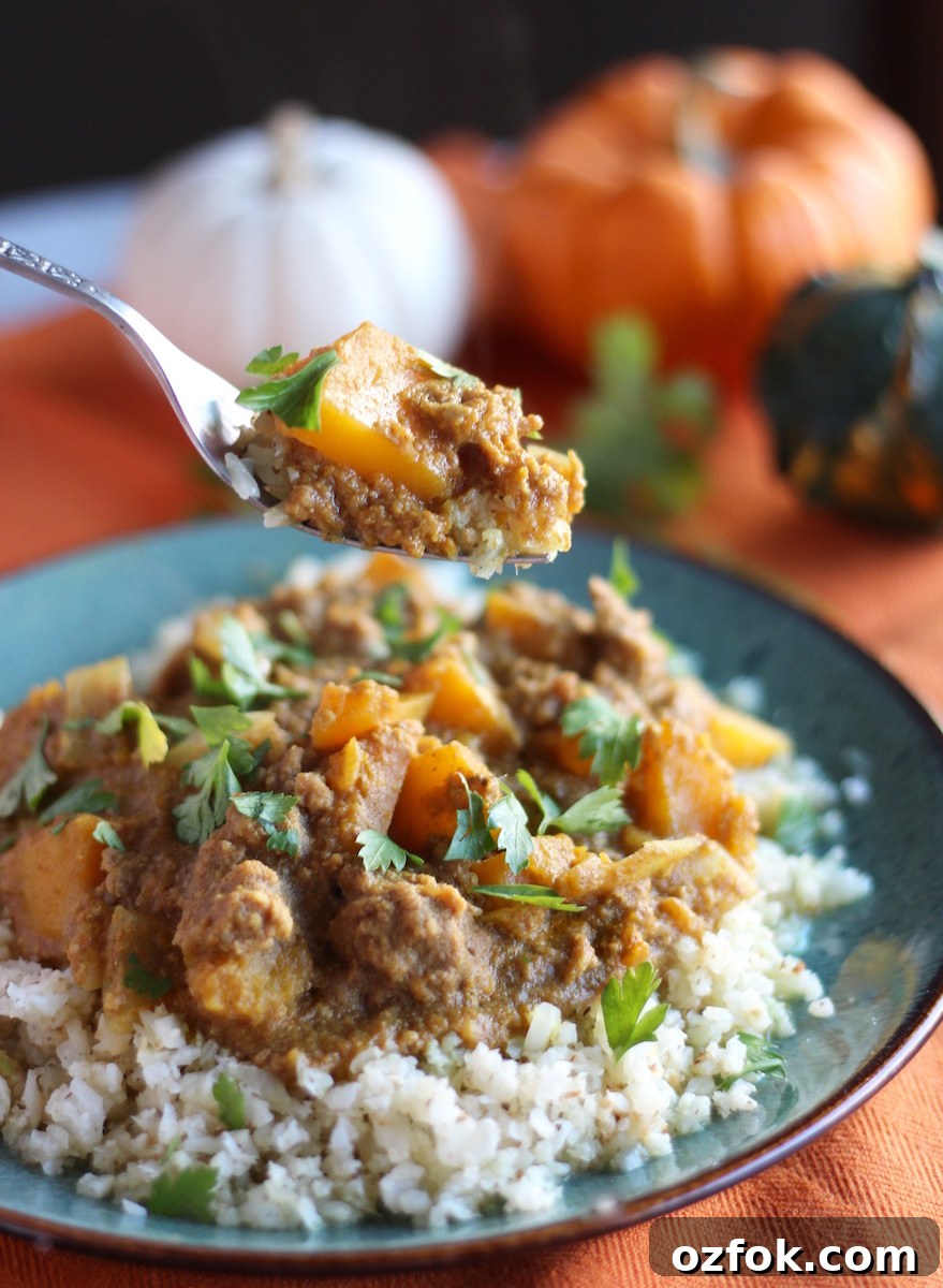 Crockpot Beef Pumpkin Curry (AIP) - a warm, comforting beef, pumpkin, butternut squash meal that you can set and forget in the slow cooker! So easy! | fedandfulfilled.com